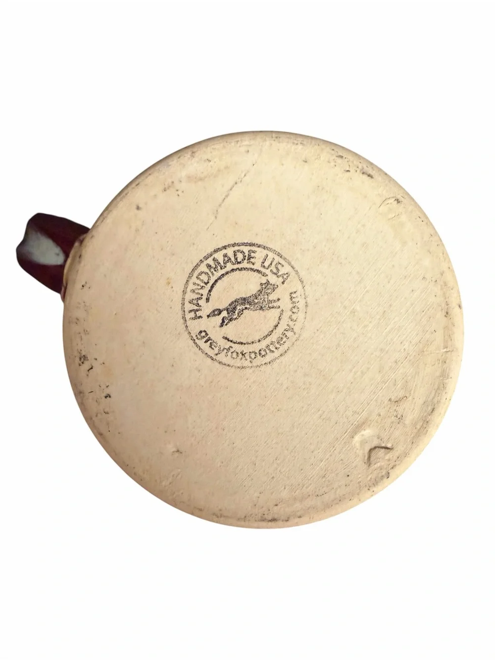 Veritas Crest Ceramic Coffee Mug‎ in Burgundy and Cream by Grey Fox Pottery